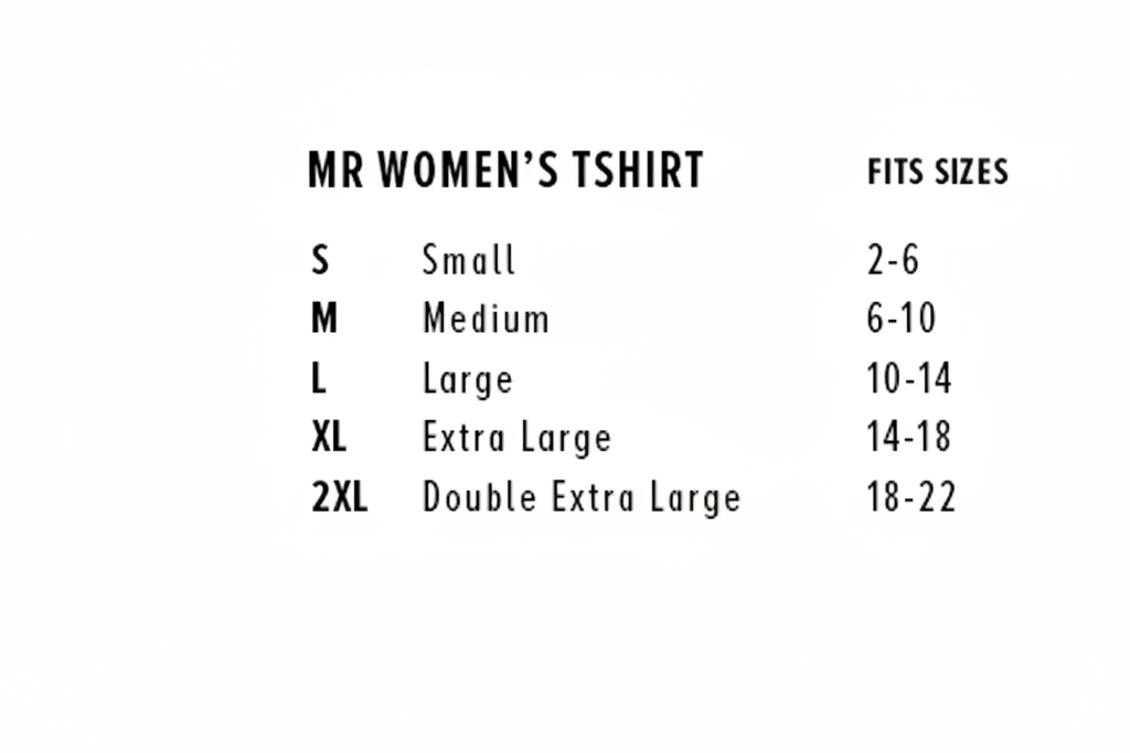 MR Women's Tshirt Size Chart