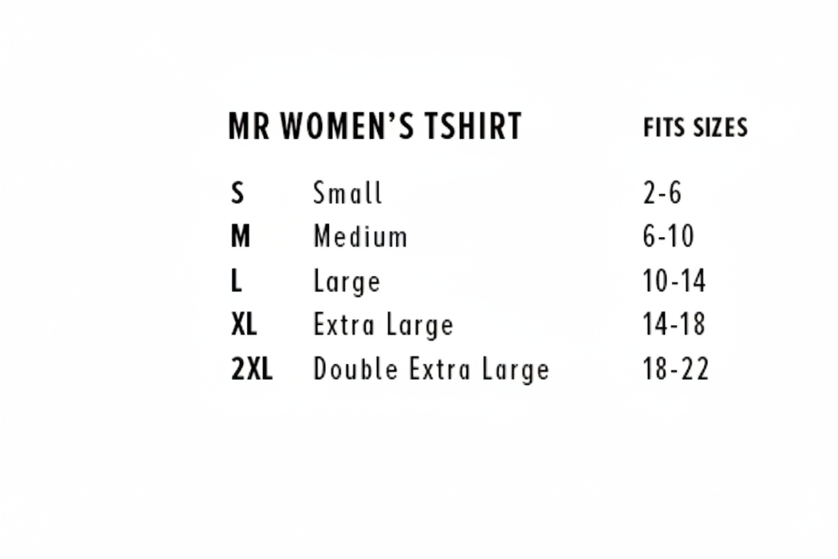 MR Women's Tshirt Size Chart